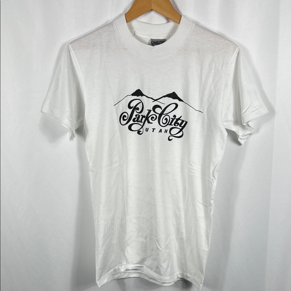 Vinatge 90’s Oneita Park City Utah White Tee Shirt Unisex Medium (38-40) New